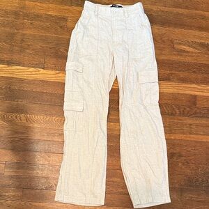Beige Cargo Linen Pants